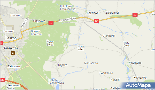 mapa Nowa Wieś gmina Rydzyna, Nowa Wieś gmina Rydzyna na mapie Targeo