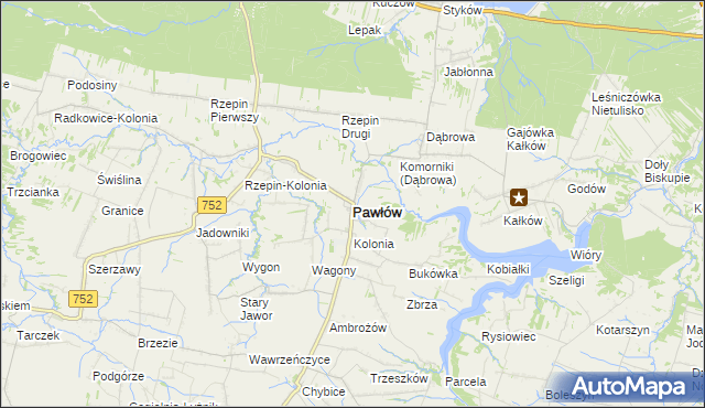 mapa Pawłów powiat starachowicki, Pawłów powiat starachowicki na mapie Targeo