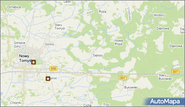 mapa Sątopy gmina Nowy Tomyśl, Sątopy gmina Nowy Tomyśl na mapie Targeo