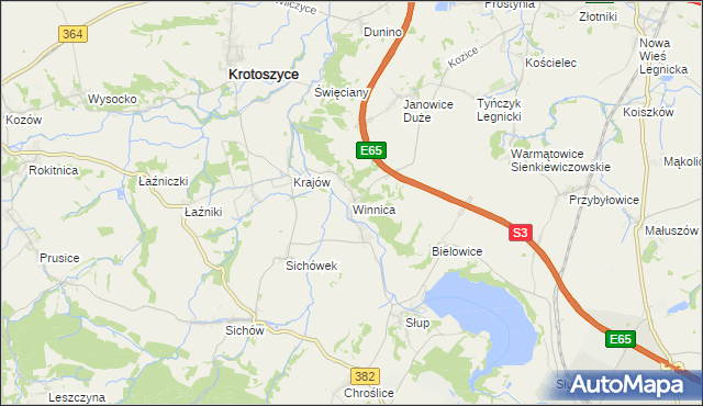 mapa Winnica gmina Krotoszyce, Winnica gmina Krotoszyce na mapie Targeo