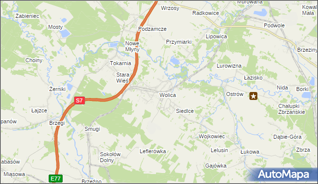 mapa Wolica gmina Chęciny, Wolica gmina Chęciny na mapie Targeo