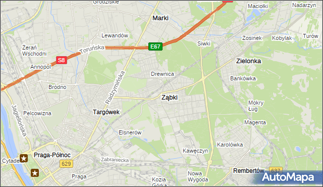 mapa Ząbki powiat wołomiński, Ząbki powiat wołomiński na mapie Targeo