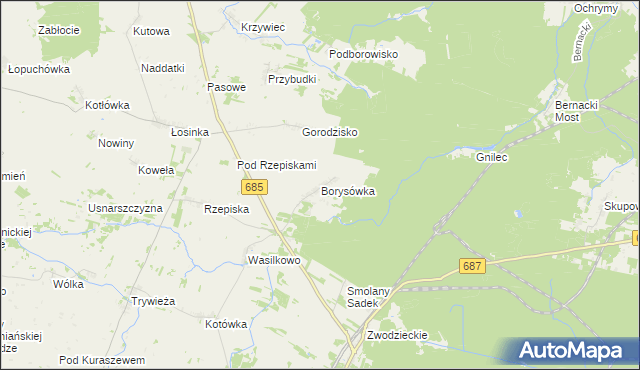 mapa Borysówka gmina Hajnówka, Borysówka gmina Hajnówka na mapie Targeo