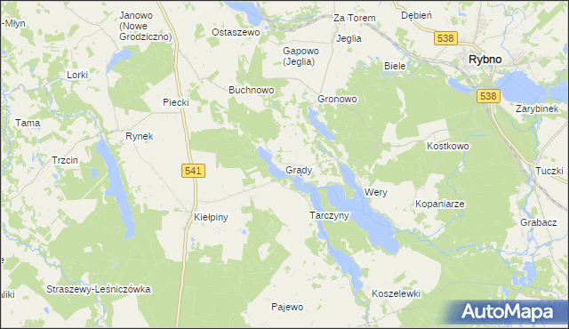 mapa Grądy gmina Rybno, Grądy gmina Rybno na mapie Targeo