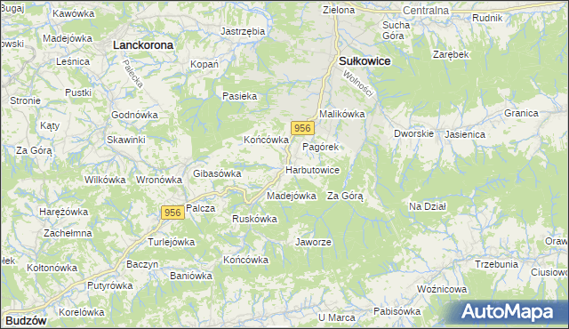 mapa Harbutowice gmina Sułkowice, Harbutowice gmina Sułkowice na mapie Targeo