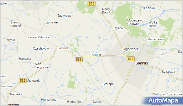 mapa Krubin gmina Sanniki, Krubin gmina Sanniki na mapie Targeo
