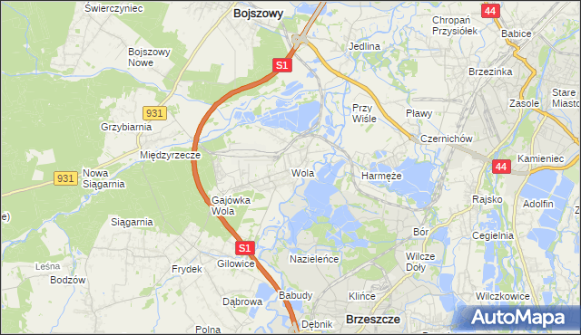 mapa Wola gmina Miedźna, Wola gmina Miedźna na mapie Targeo