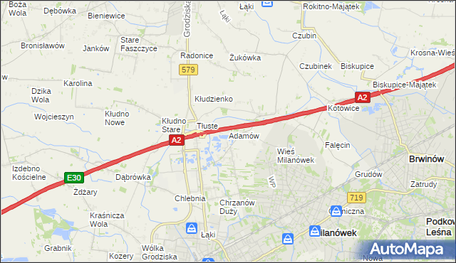 mapa Adamów gmina Grodzisk Mazowiecki, Adamów gmina Grodzisk Mazowiecki na mapie Targeo