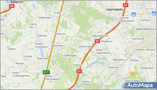 mapa Antoninów gmina Piaseczno, Antoninów gmina Piaseczno na mapie Targeo