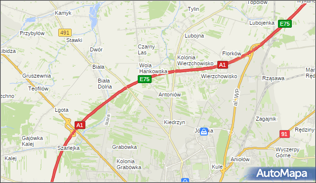 mapa Antoniów gmina Mykanów, Antoniów gmina Mykanów na mapie Targeo