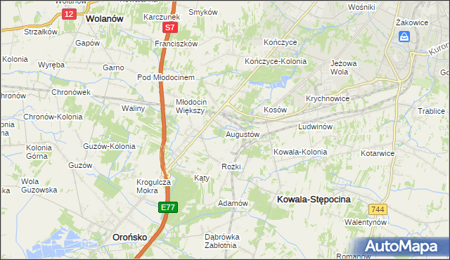 mapa Augustów gmina Kowala, Augustów gmina Kowala na mapie Targeo