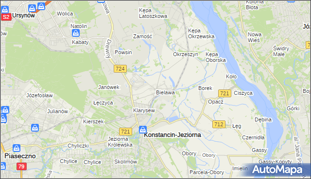 mapa Bielawa gmina Konstancin-Jeziorna, Bielawa gmina Konstancin-Jeziorna na mapie Targeo