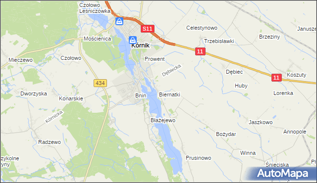 mapa Biernatki gmina Kórnik, Biernatki gmina Kórnik na mapie Targeo