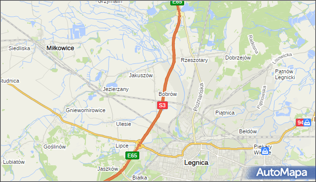 mapa Bobrów gmina Miłkowice, Bobrów gmina Miłkowice na mapie Targeo
