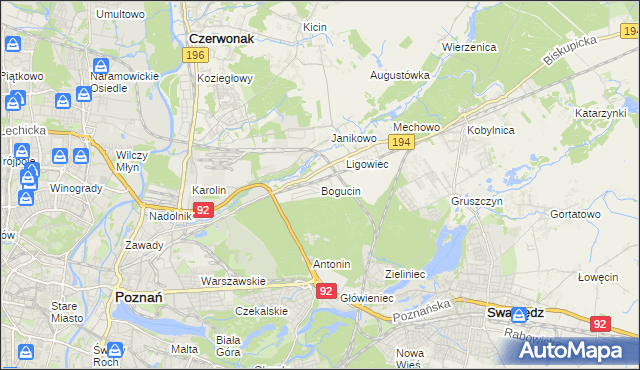 mapa Bogucin gmina Swarzędz, Bogucin gmina Swarzędz na mapie Targeo