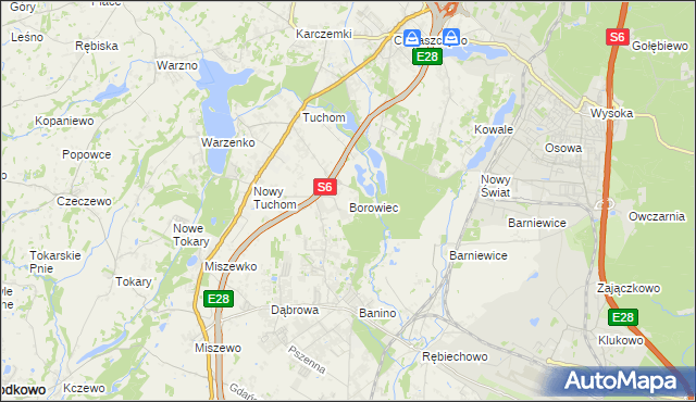 mapa Borowiec gmina Żukowo, Borowiec gmina Żukowo na mapie Targeo