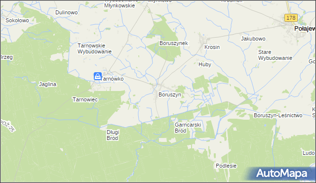 mapa Boruszyn gmina Połajewo, Boruszyn gmina Połajewo na mapie Targeo