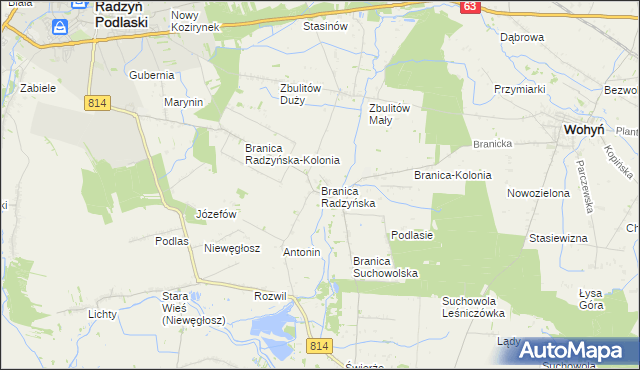 mapa Branica Radzyńska, Branica Radzyńska na mapie Targeo