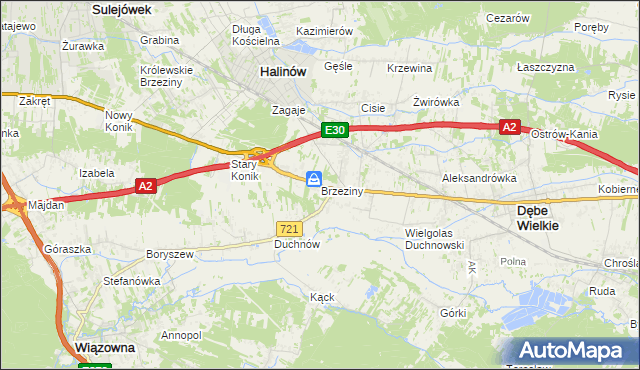 mapa Brzeziny gmina Halinów, Brzeziny gmina Halinów na mapie Targeo