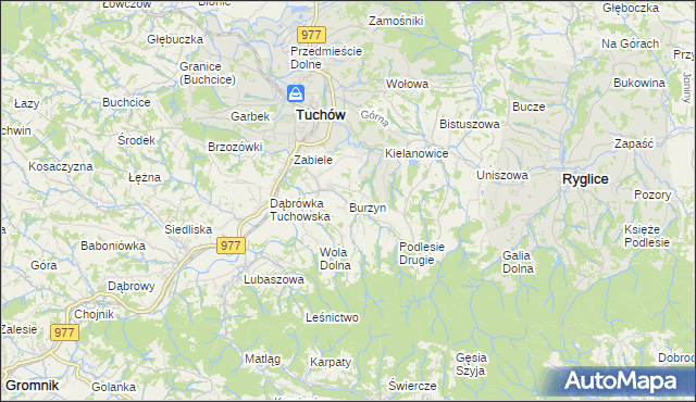 mapa Burzyn gmina Tuchów, Burzyn gmina Tuchów na mapie Targeo
