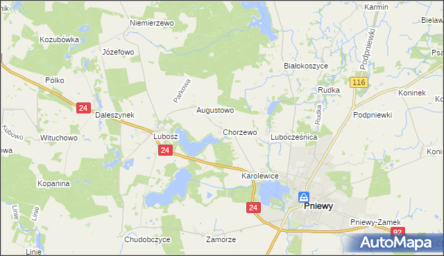 mapa Chorzewo gmina Kwilcz, Chorzewo gmina Kwilcz na mapie Targeo