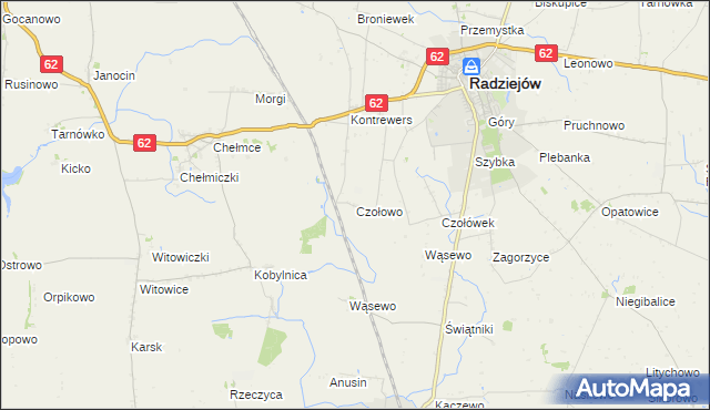 mapa Czołowo gmina Radziejów, Czołowo gmina Radziejów na mapie Targeo