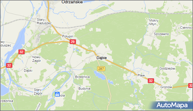 mapa Dąbie powiat krośnieński, Dąbie powiat krośnieński na mapie Targeo