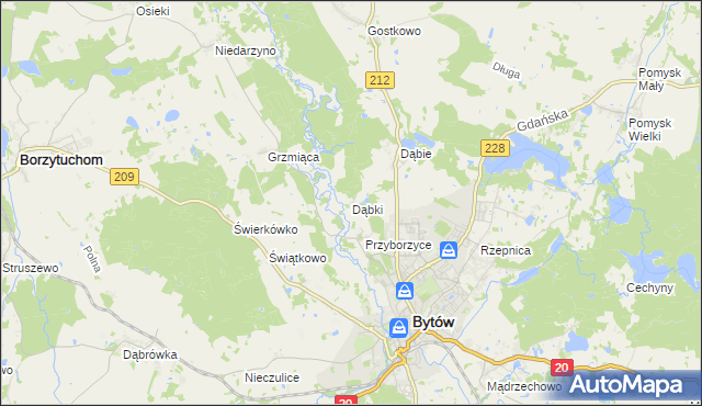 mapa Dąbki gmina Bytów, Dąbki gmina Bytów na mapie Targeo