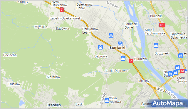 mapa Dąbrowa gmina Łomianki, Dąbrowa gmina Łomianki na mapie Targeo