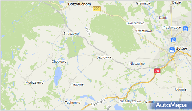 mapa Dąbrówka gmina Borzytuchom, Dąbrówka gmina Borzytuchom na mapie Targeo