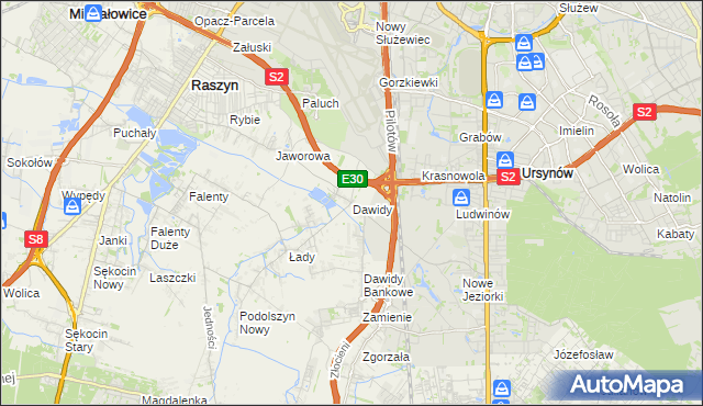 mapa Dawidy gmina Raszyn, Dawidy gmina Raszyn na mapie Targeo