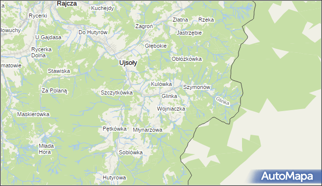 mapa Glinka gmina Ujsoły, Glinka gmina Ujsoły na mapie Targeo