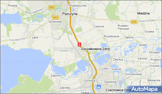 mapa Goczałkowice-Zdrój, Goczałkowice-Zdrój na mapie Targeo
