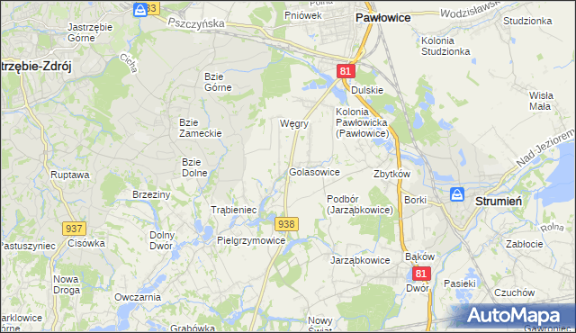 mapa Golasowice, Golasowice na mapie Targeo