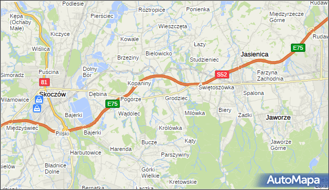 mapa Grodziec gmina Jasienica, Grodziec gmina Jasienica na mapie Targeo