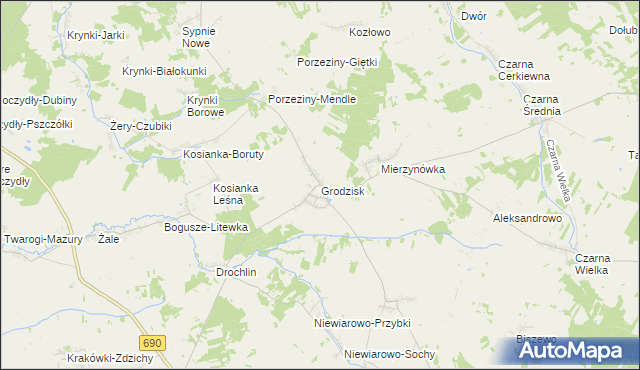 mapa Grodzisk powiat siemiatycki, Grodzisk powiat siemiatycki na mapie Targeo