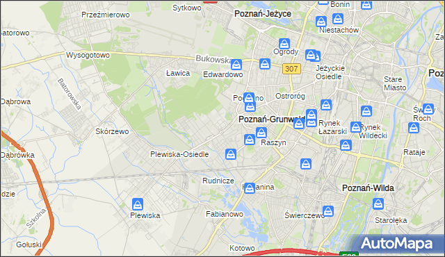 mapa Grunwald gmina Poznań, Grunwald gmina Poznań na mapie Targeo
