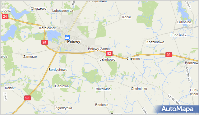 mapa Jakubowo gmina Pniewy, Jakubowo gmina Pniewy na mapie Targeo