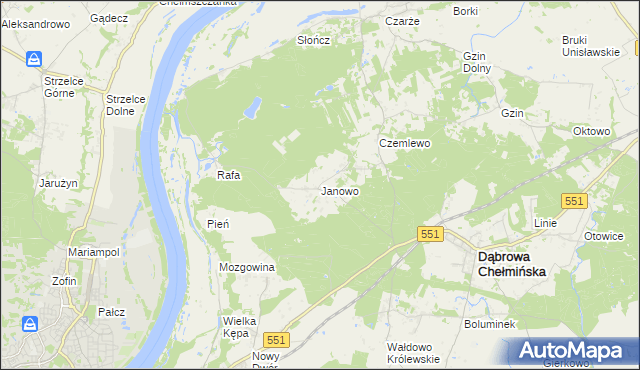 mapa Janowo gmina Dąbrowa Chełmińska, Janowo gmina Dąbrowa Chełmińska na mapie Targeo