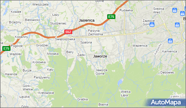 mapa Jaworze powiat bielski, Jaworze powiat bielski na mapie Targeo