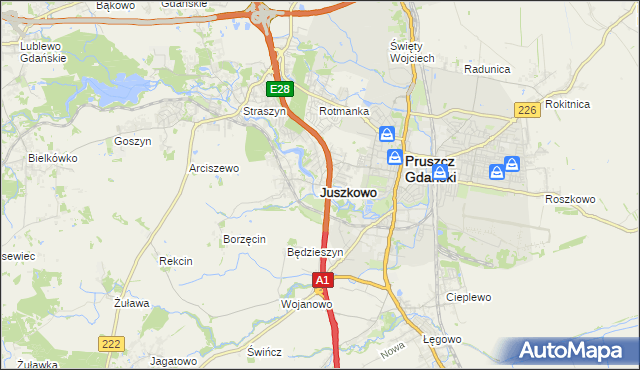 mapa Juszkowo, Juszkowo na mapie Targeo