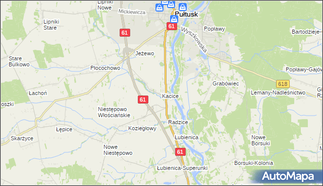 mapa Kacice gmina Pułtusk, Kacice gmina Pułtusk na mapie Targeo