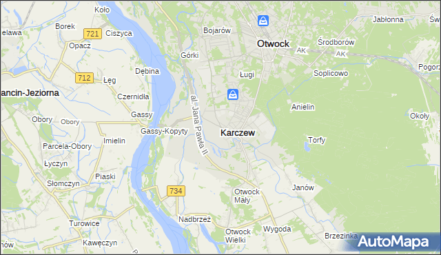 mapa Karczew powiat otwocki, Karczew powiat otwocki na mapie Targeo