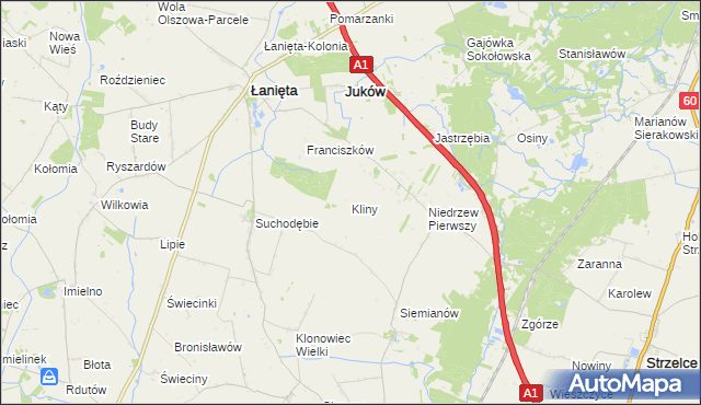 mapa Kliny gmina Łanięta, Kliny gmina Łanięta na mapie Targeo