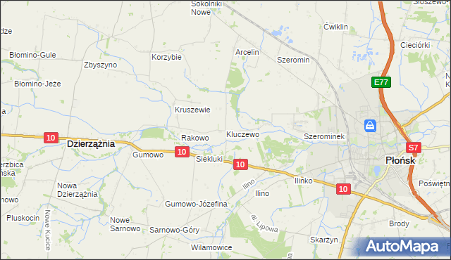 mapa Kluczewo gmina Płońsk, Kluczewo gmina Płońsk na mapie Targeo