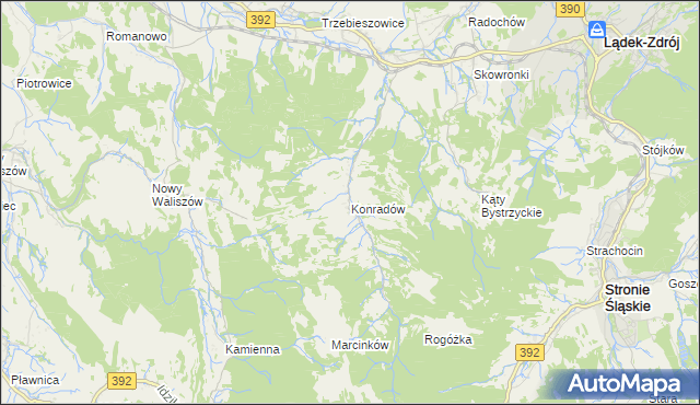 mapa Konradów gmina Lądek-Zdrój, Konradów gmina Lądek-Zdrój na mapie Targeo