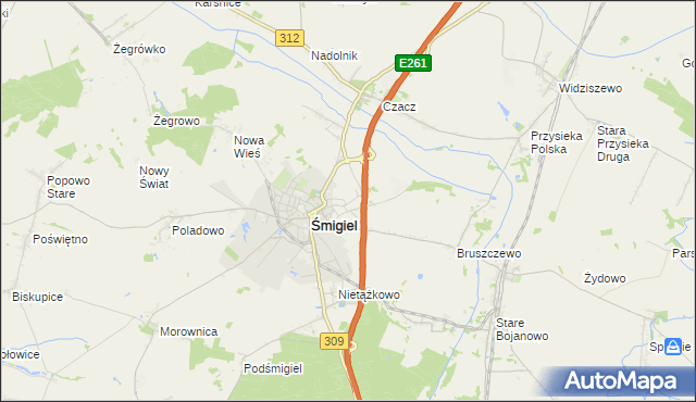 mapa Koszanowo gmina Śmigiel, Koszanowo gmina Śmigiel na mapie Targeo