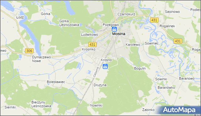 mapa Krosno gmina Mosina, Krosno gmina Mosina na mapie Targeo