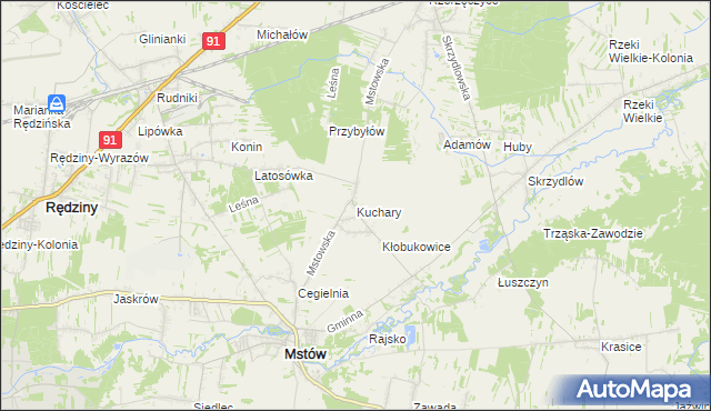mapa Kuchary gmina Mstów, Kuchary gmina Mstów na mapie Targeo