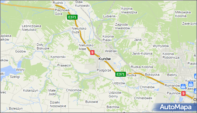 mapa Kunów powiat ostrowiecki, Kunów powiat ostrowiecki na mapie Targeo